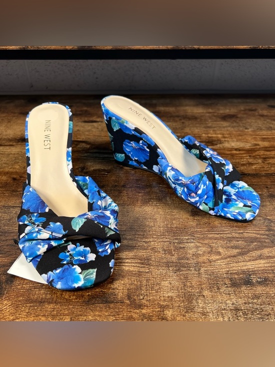 Nine West Shoes - Nine West Sandals Blue Floral Wedge Heel Open Toe‎ Slip On Nudia2 Women's 7